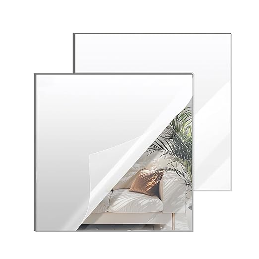Silver Mirror Acrylic Sheets – 2 Pack, 12x12 Inches, 1/8 Inch Thick, Reflective