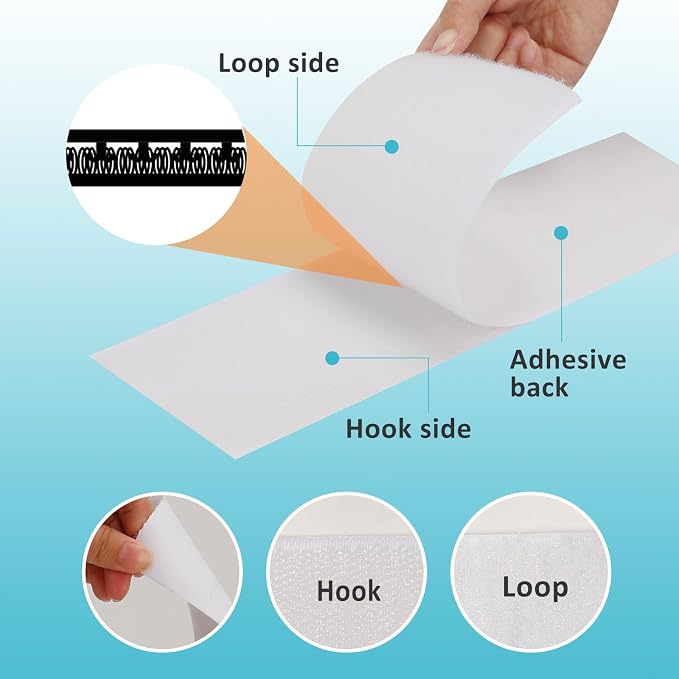 4.4''×16.5 Feet White Heavy Duty Hook and Loop Tape Adhesive, Keep Couch