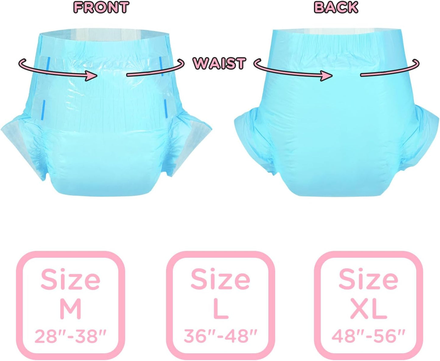 Littleforbig Adjustable Tapes Adult Diaper 2 Pieces - ABDry Ultra Absorbent Diapers Blue (X-Large 48"-56")