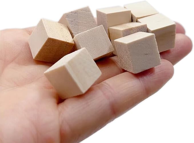 Wood Blocks for Crafting, Unfinished Wood Cubes, 1/2 Inch Natural Wooden Blocks