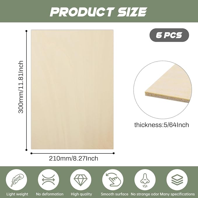 6 Pack Plywood Sheets, Unfinished Wood Boards Blanks