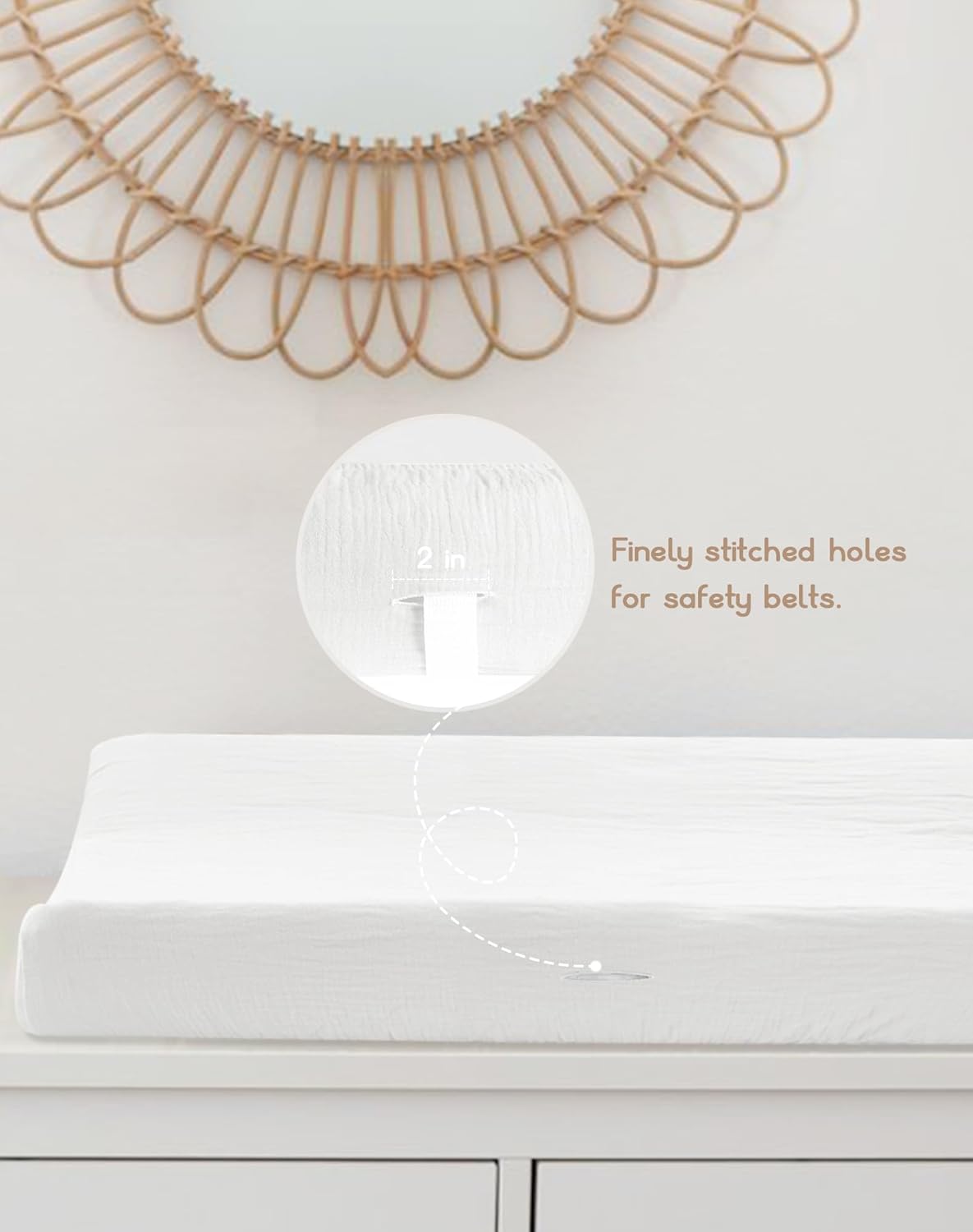 Changing Pad Cover for Baby Girls Boys, Muslin Changing Table Pad Covers with Boho Style, Neutral Color Soft and Breathable (White & White)