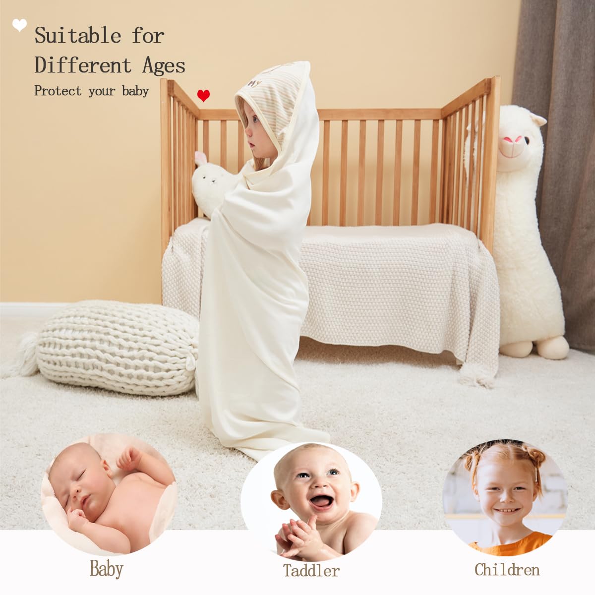 6 Pack 1 Baby Hooded Towel and 5 Washcloths Set, Premium Ultra Soft Reusable Organic Cotton Baby Bath Towel for Newborns, Infants, Toddlers, Unisex Babies' Gifts, Brown 30 x 30 Inch