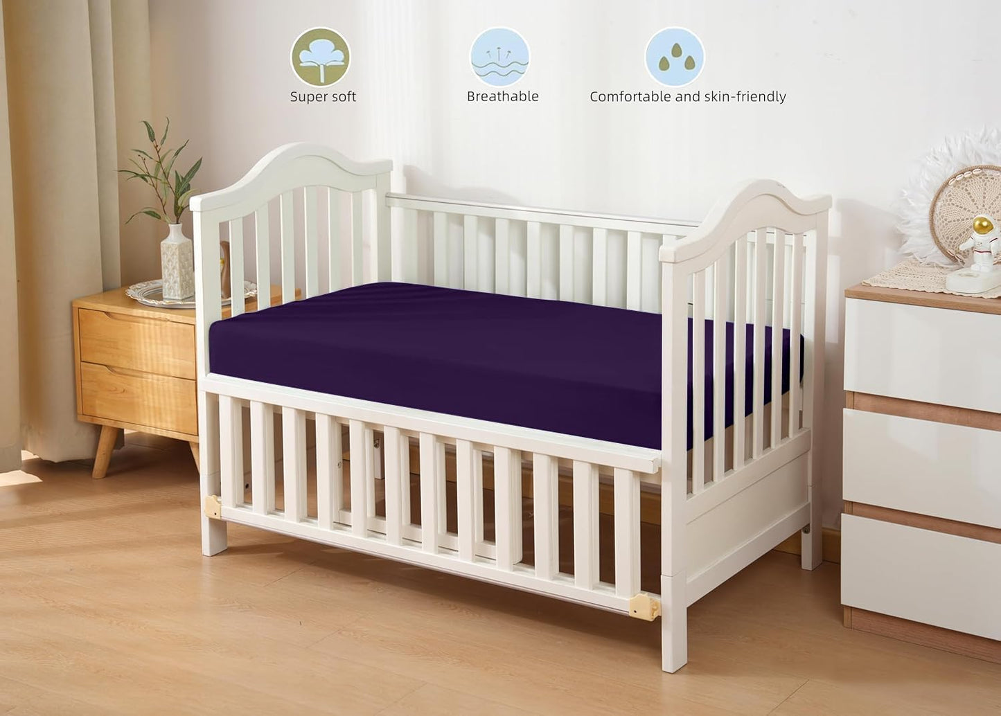 HBHLFZ Crib Sheets for Boys, Girls, 28x52 Inch Fitted Crib Sheet - 8 Inch Deep Pocketed Fixed Sheet - Soft and Comfortable Microfibre - Fits Standard cot and Toddler mattresses, Purple