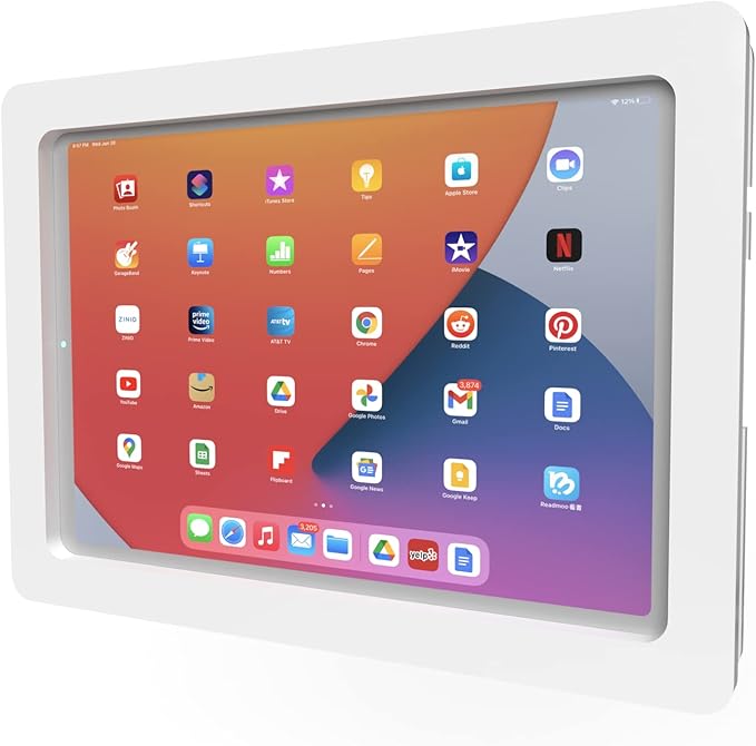 TABcare Anti-Theft Acrylic VESA Enclosure for Apple iPad Pro 11" 1st 2nd 3rd 4th gen. with Free Wall Mount Kit & 90-Degree Angle USB C Cable (iPad Pro 11 1/2/3/4, White)