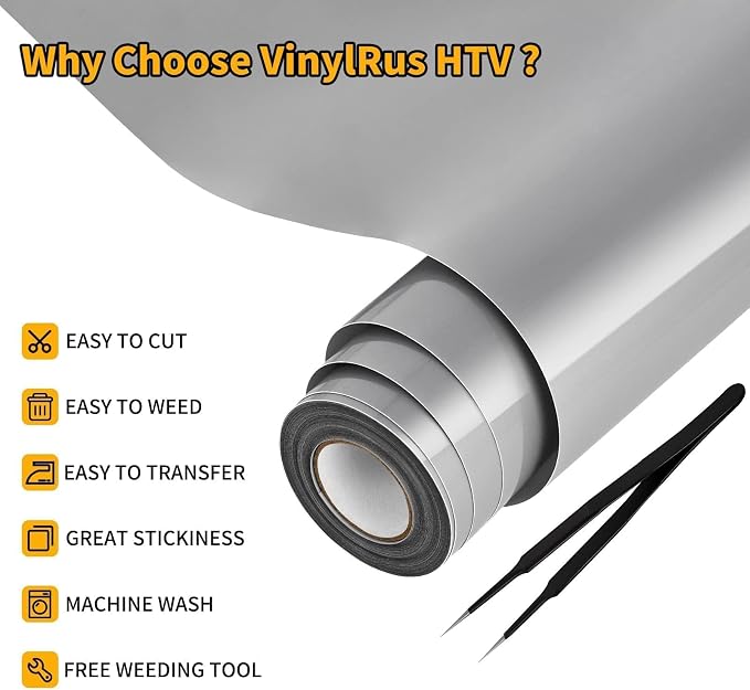 VinylRus Heat Transfer Vinyl-12” x 25FT Iron on Vinyl Roll