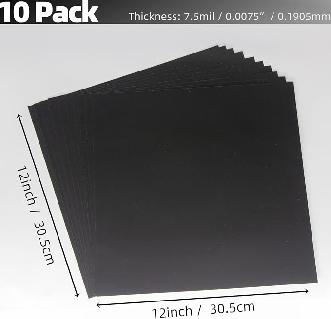 Opaque Black Plastic Sheets, 7.5mil 12” X 12” Craft PET Film, PET Stencil
