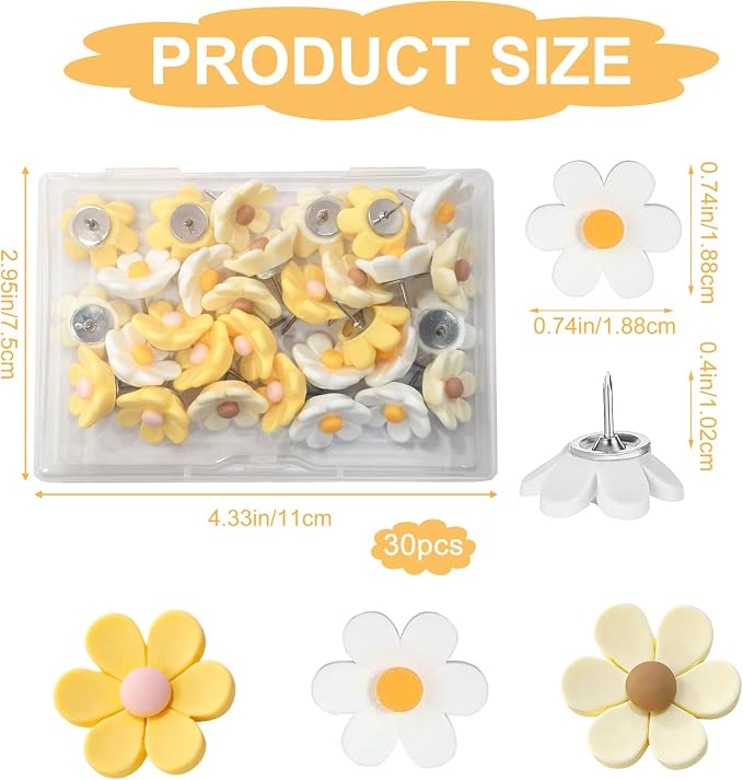 30PCS Cute Push Pins, Bulletin Board Pins, Bulletin Board Decorations, Flower
