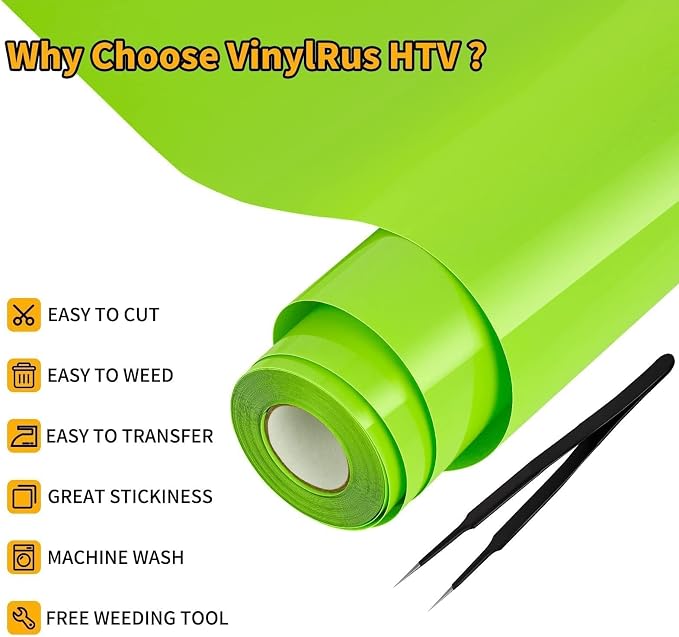 VinylRus Heat Transfer Vinyl-12” x 25FT Iron on Vinyl Roll
