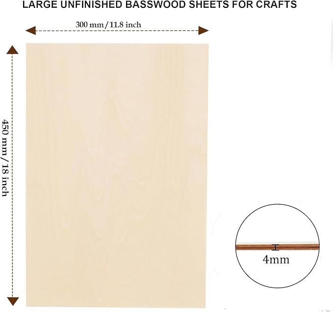 4 Pack Basswood Sheets Rectangle Unfinished Plywood Slices