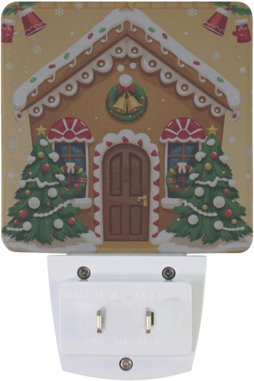 Aslsiy Night Light for Kids Cartoon Gingerbread House Brown (10) Plug in Wall Lamp LED Dusk to Dawn Sensor Energy Saving Nightlight for Boys Girls Men Women