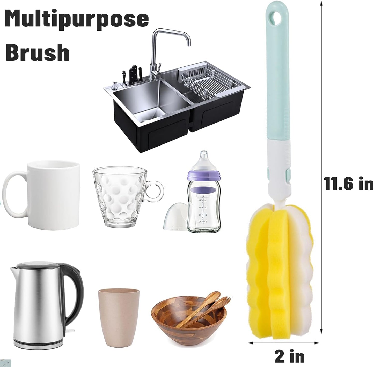 INVODA 4PCS Bottle Brush Long Handle Cup Cleaner Brush Sponge Bottle Scrubber Detachable Handle Portable Sponge Cleaning Brush for Baby Bottle Dishwashing Kitchen Clean Glasses Mugs (4 PCS)