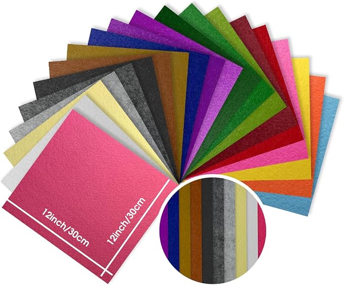 12" x 12" Felt Fabric Sheets for Crafts, 1mm Thick, Squares Felt Paper for