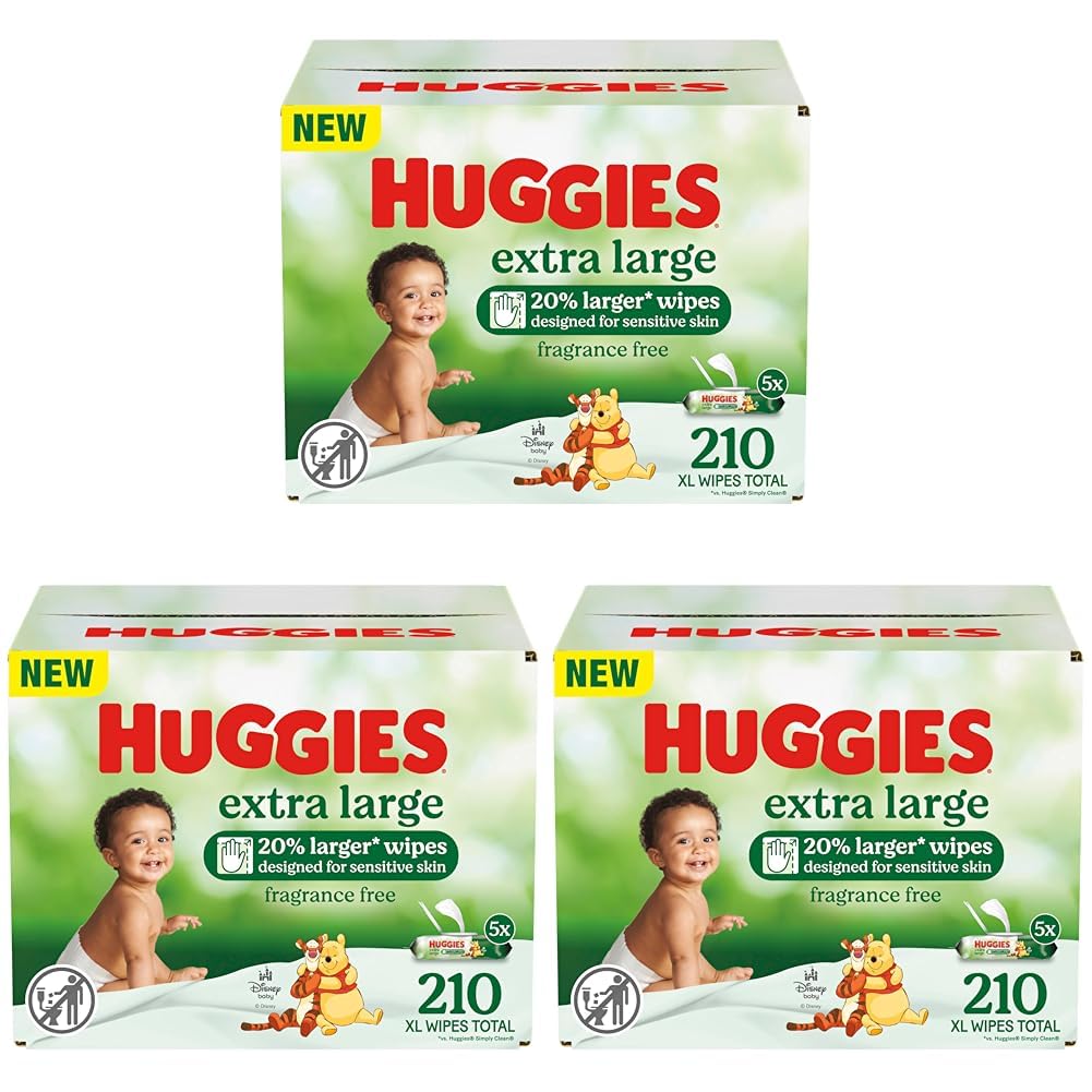 Huggies Extra Large Baby Wipes, Unscented, 15 Flip-Top Packs, 630 XL Wipes Total, Packaging May Vary (Pack of 3)