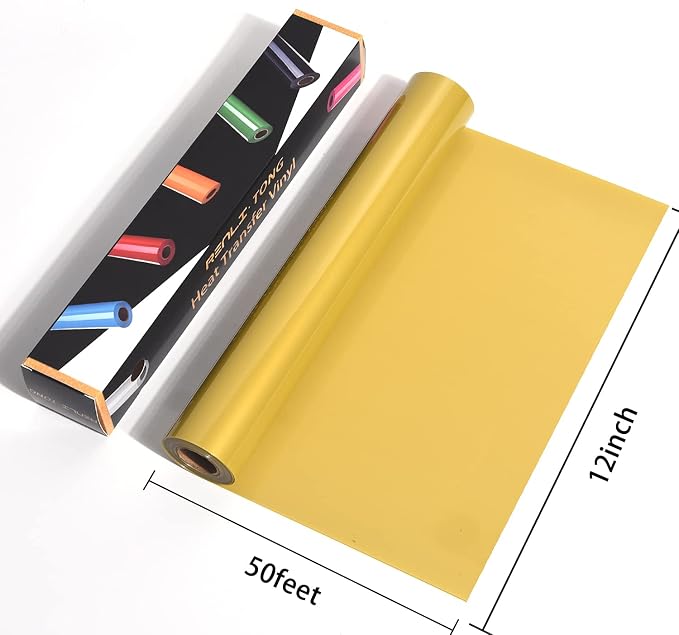 RENLITONG Gold Iron on Vinyl 12Inch by 50ft Roll Heat Transfer Vinyl