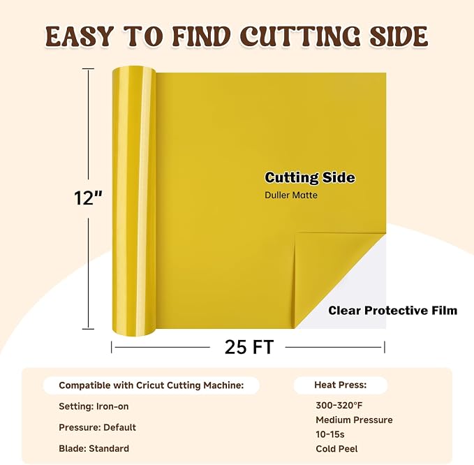 guangyintong Heat Transfer Vinyl Yellow HTV Rolls, Matte Surface HTV Vinyl