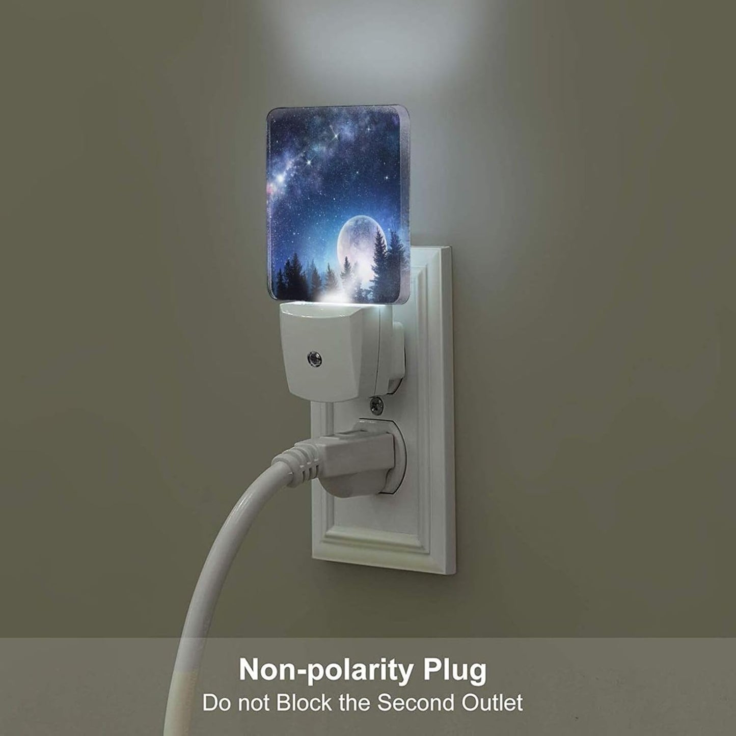 Sea Stars and Moon Night Light,Plug Into Wall for Boys Girls Bedroom Decorative Square Night Light Lamp 0.5w Sleep Friendly