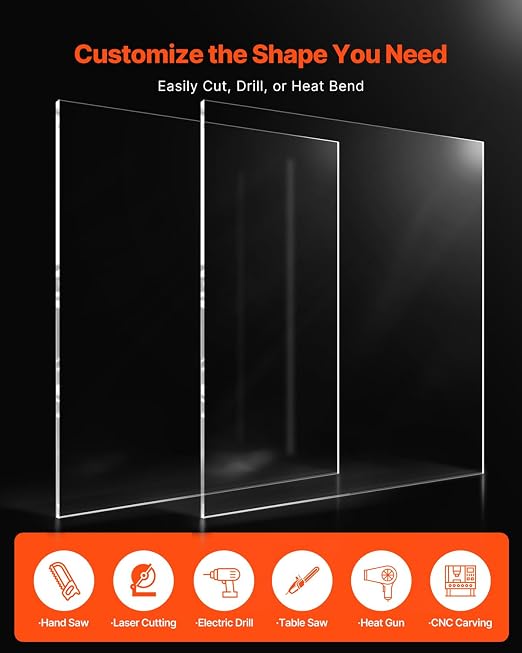 VEVOR Plexiglass Acrylic Sheet, 24 x 36 Inch 1/4 Inch Thick Clear Plastic Cast
