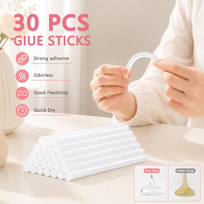 Mini Hot Glue Gun Kit with 30 Glue Sticks, 20W Fast Preheating Hot Glue Gun And