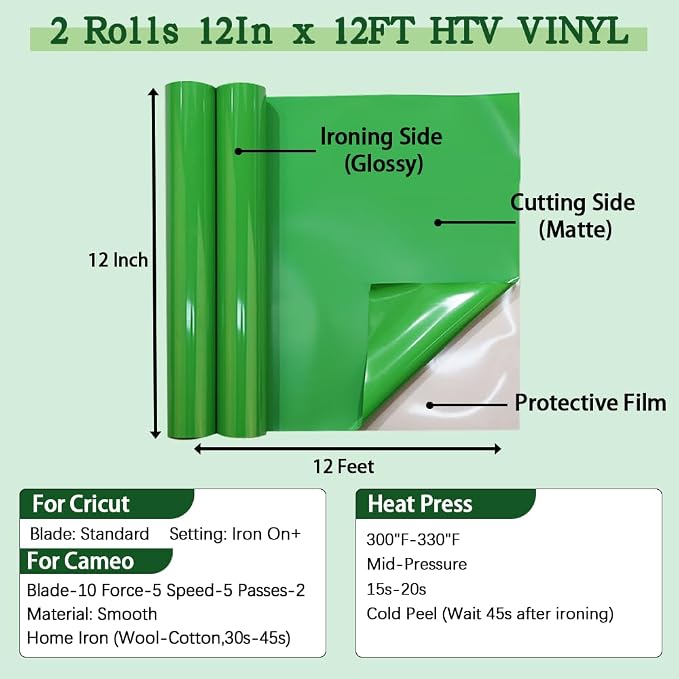guangyintong Fruit Green Heat Transfer Vinyl HTV Rolls, 2 Rolls 12" x 12ft