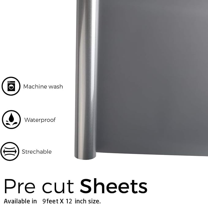 FUNKAKA Heat Transfer Vinyl Reflective Dark Gray HTV Roll, Reflective HTV Vinyl