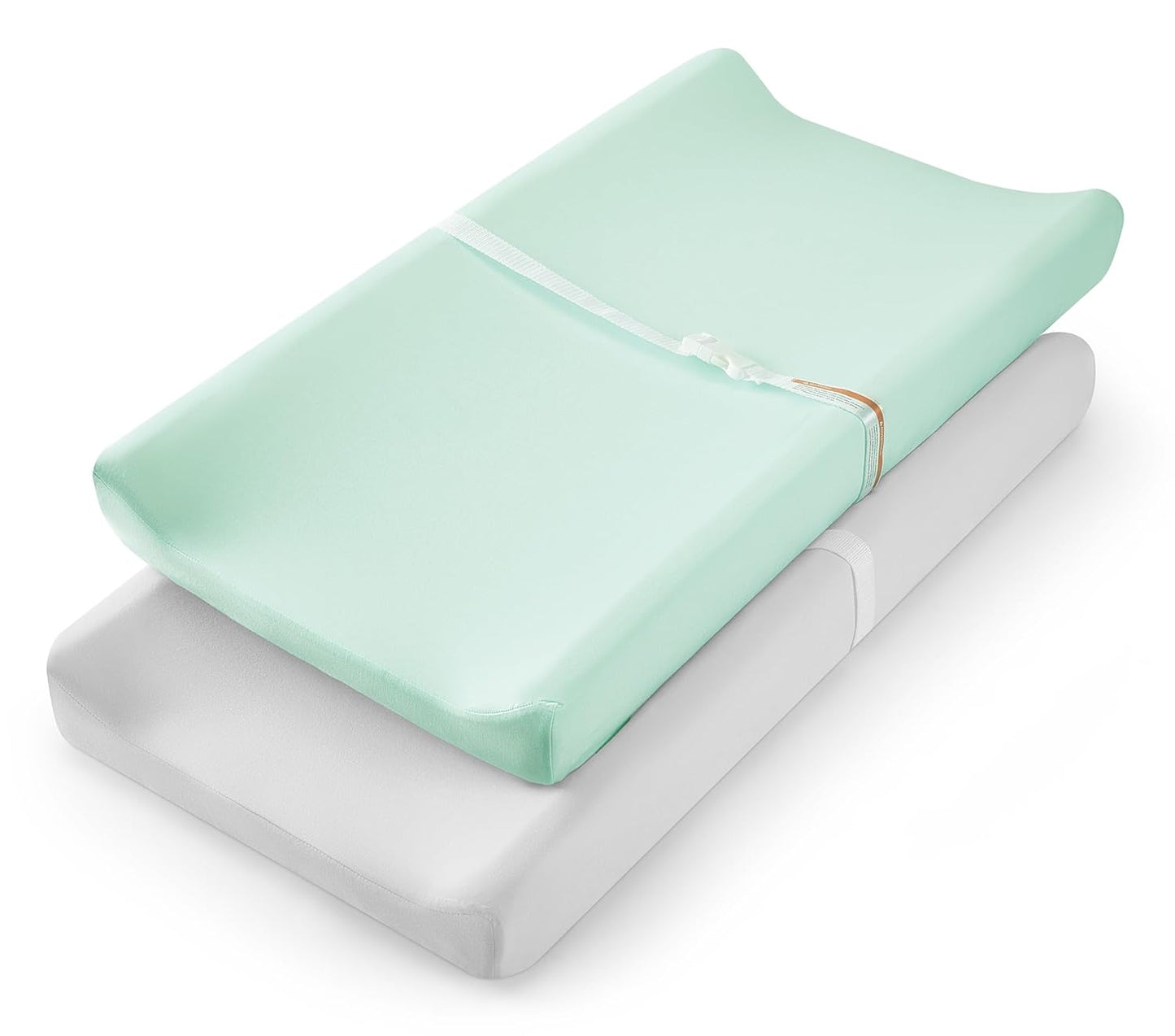 TILLYOU Changing Pad Cover Set in Soft Jersey Material - Fits 32"/34''x16 Contoured Pad for Babies, Lt Green & Lt Gray