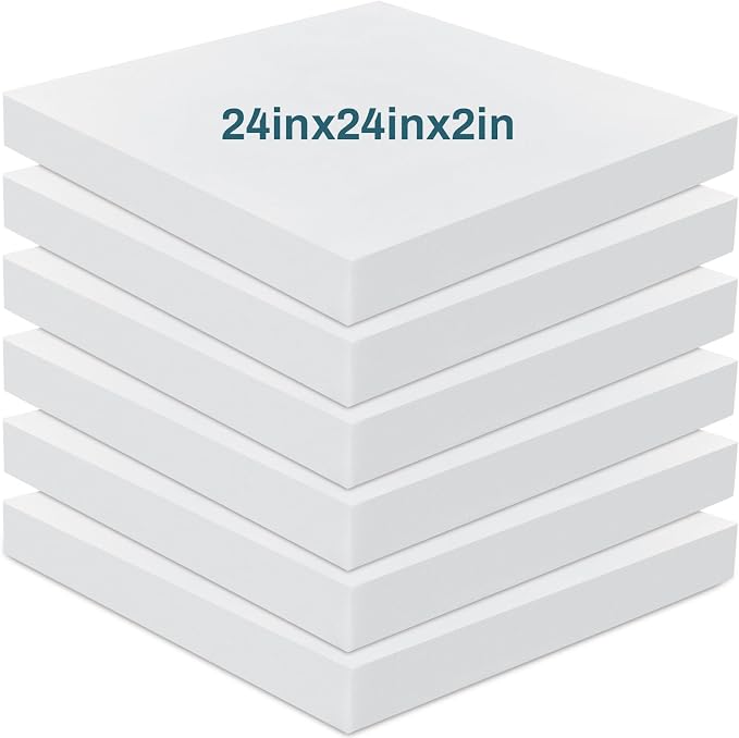 Frienda 6 Pack 2" X 24" X 24" Upholstery High Density Foam Cushion White