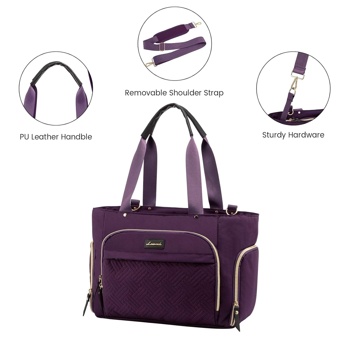 LOVEVOOK Breast Pump Bag, Diaper Bag Tote 3Pcs Set, Work Bag for Breastfeeding Mom with 15" Laptop Pocket, Cooler Bag & Changing Pad Fit Most Breast Pumps Like Spectra S1/S2, Medela, Rainyb, Elvie
