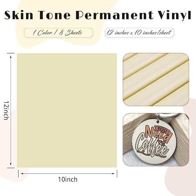 Tintnut Skin Tone Permanent Vinyl 8 Sheets 12''x10'' Beige Adhesive Viny |