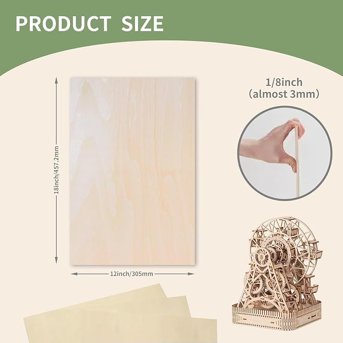 12 Pack Basswood Sheets 1/8x18x12 Inch, Unfinished Wood