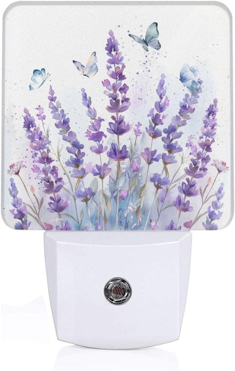 Led Night Light, Lanvender Butterfly Decorative Plug in Nightlights,with Smart Auto Dusk to Dawn Night Light for Bedroom, Kitchen, Nursery, Bathroom