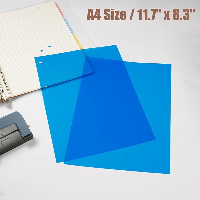 10-Pack A4 Colored PVC Flexible Plastic Sheets, 0.3mm Blue Transparent Film