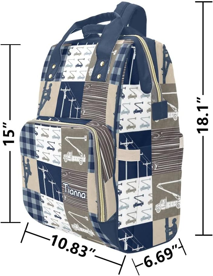 Lineman Patchwork Plaid Diaper Bags with Name Waterproof Mummy Backpack Nappy Nursing Baby Bags Gifts Tote Bag for Women