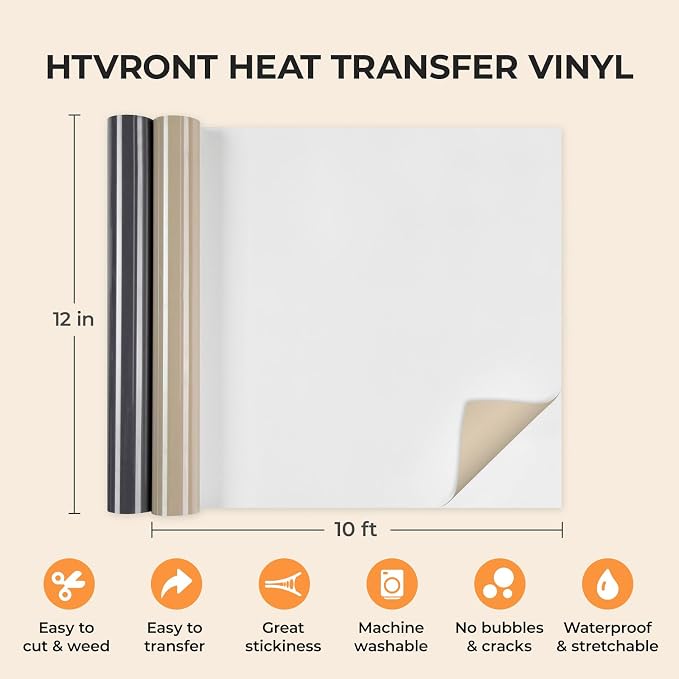 HTVRONT Heat Transfer Vinyl, Dark Grey HTV, 12 x 10FT HTV Vinyl Roll | Dark