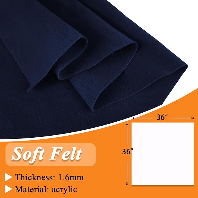 IONTACH 36" X 36" Navy Blue Soft Felt Fabric 1.6mm Thick | Felt Sheets