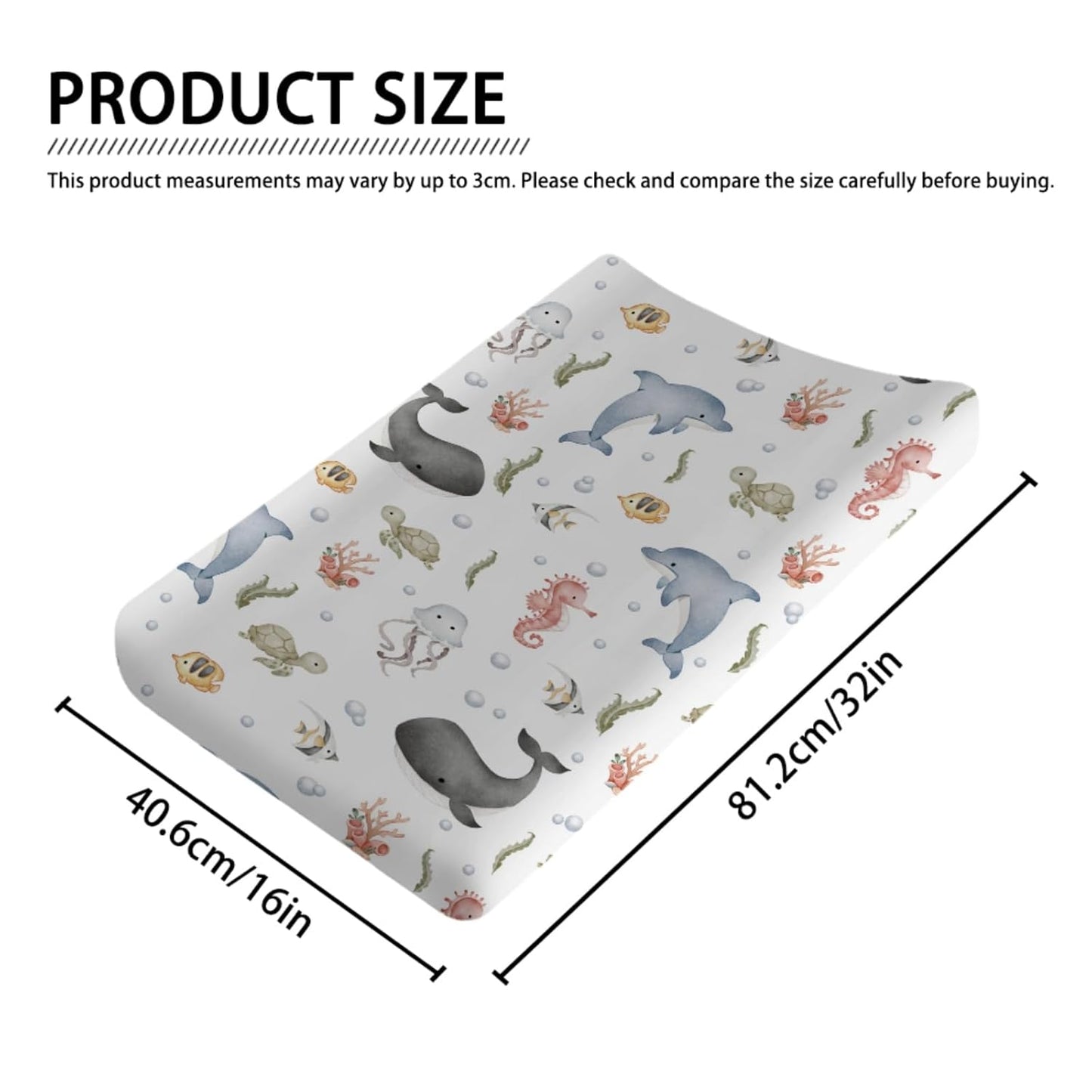 Sea Animals Changing Pad Cover Whale Dolphin Jellyfish Sea Horse Turtle Fish Coral Fitted Baby Change Table Sheets for Boy Girl Ocean Soft Stretch Fitted Changing Table Pad Cover Mats 32''x16''