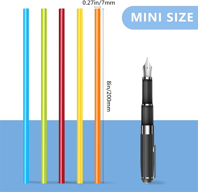 24PCS Mini Size 0.27" Dia x 8" Long Color Hot Melt Glue Sticks, All Temperature