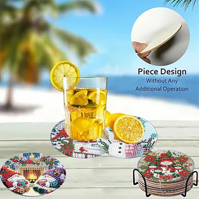 8 Pack Christmas Diamond Art Coasters, Diamond Painting Coasters Kits |