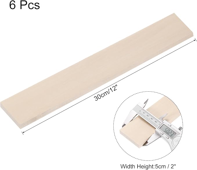 MECCANIXITY 6pcs Wood Sticks, 3/8"x 2" x 12" Rectangle Wooden Cube Wood Square