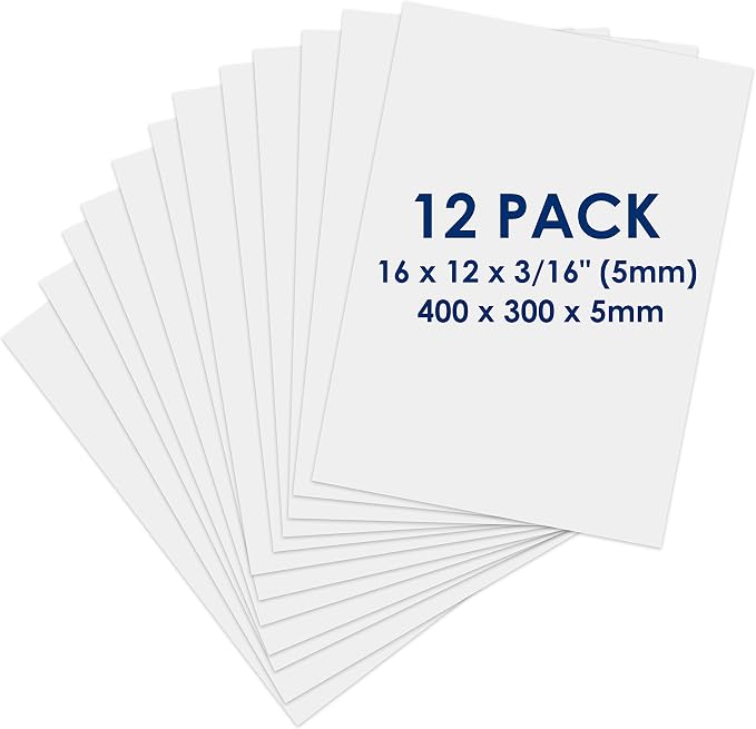 Foam Board 12 x 16 x 3/16", Foam Core Board Sheets, Acid Free Foamboard