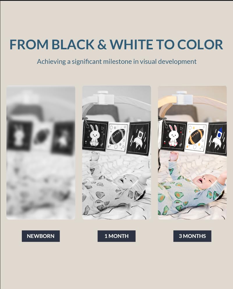High Contrast Black and White Baby Toys for Newborn 0-6 Months – Contrast Cards & Sensory Baby Book with Mirror – Tummy Time Infant Toys for Visual Stimulation, Early Learning & Brain Development