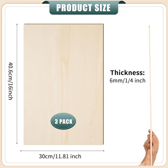 12 Pack 12 x 16 x 1/4 Inch-6mm Thick Basswood Sheets
