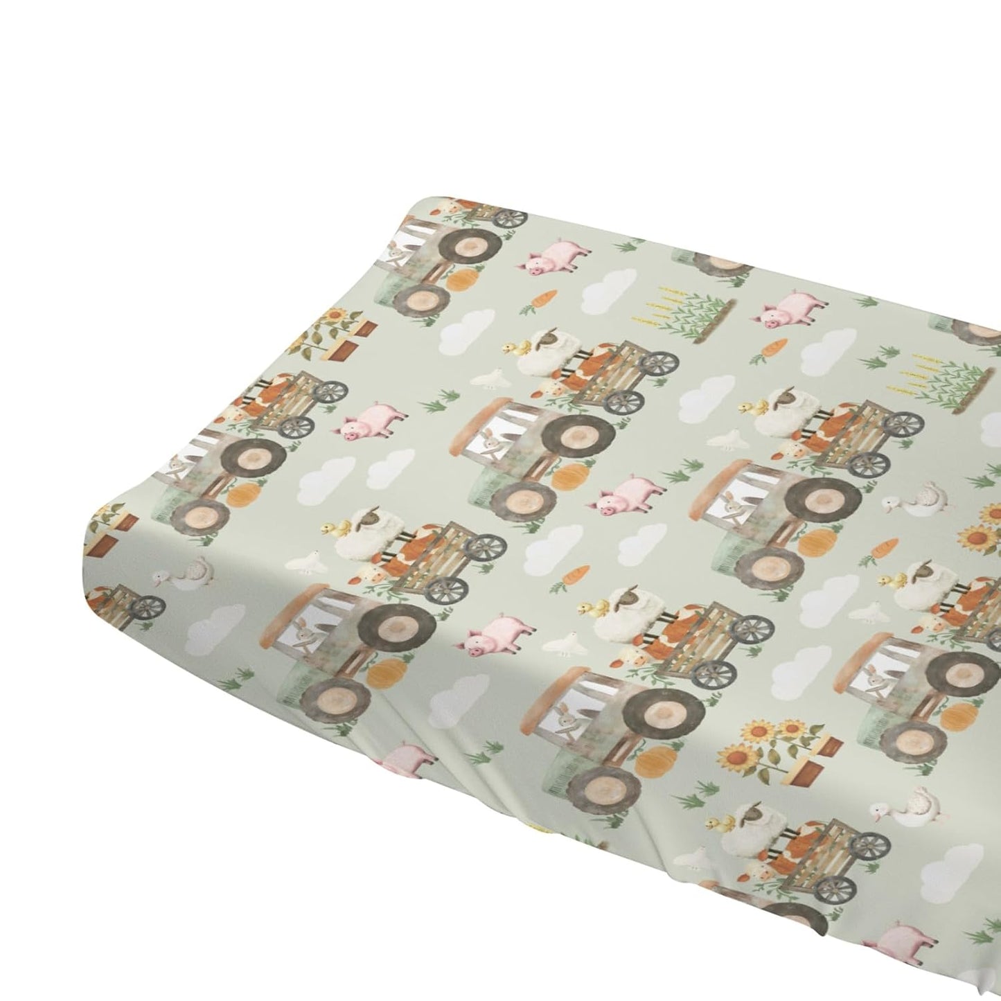 Spring Farm Animals Baby Changing Pad Covers for Boy Girl 32''x16'' Farmyard Pig Lamb Chick Bunny Tractor Plant Fitted Change Table Sheets Country Farm Life Soft Breathable Baby Changing Table Mats