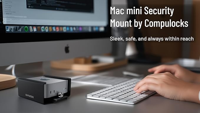 Mac mini M4 2024 Secure Mounting Bracket with Integrated Lock Head, Anti-Theft Steel Holder with Keyed Lock for Offices, Schools, and Public Spaces - Black