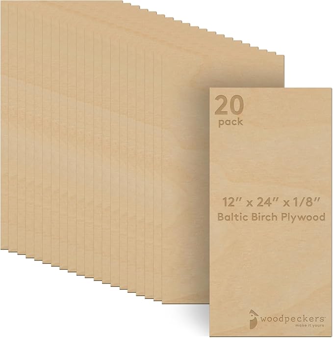 3 mm Baltic Birch Plywood 1/8 x 12 x 24 Inch, Box of 20 B/BB Grade Craft Wood