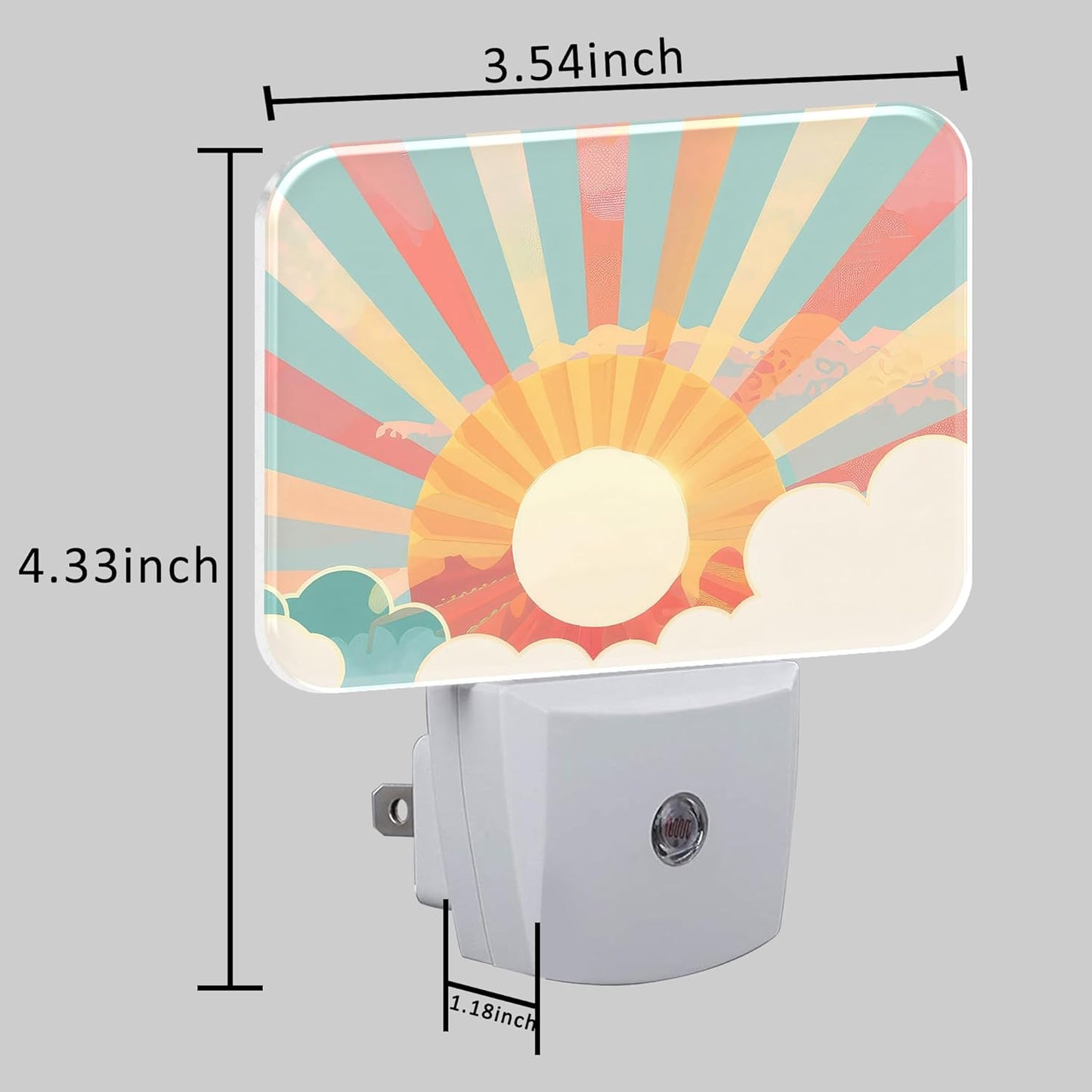Boho Pastel Sun Night Light Retro Sunrise Nightlight Plug into Wall with Dusk to Dawn Sensor for Kid Girls Boys Women Men Room, Hallway, Kitchen, Bathroom, Stairs Decor
