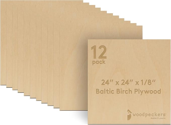 3 mm Baltic Birch Plywood 1/8 x 24 x 24 Inch, Box of 12 B/BB Grade Craft Wood