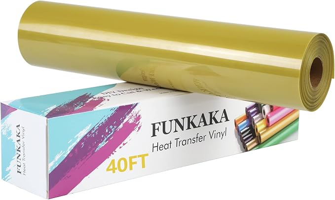 FUNKAKA Golden HTV Heat Transfer Vinyl Rolls, Adhesive Golden HTV Vinyl