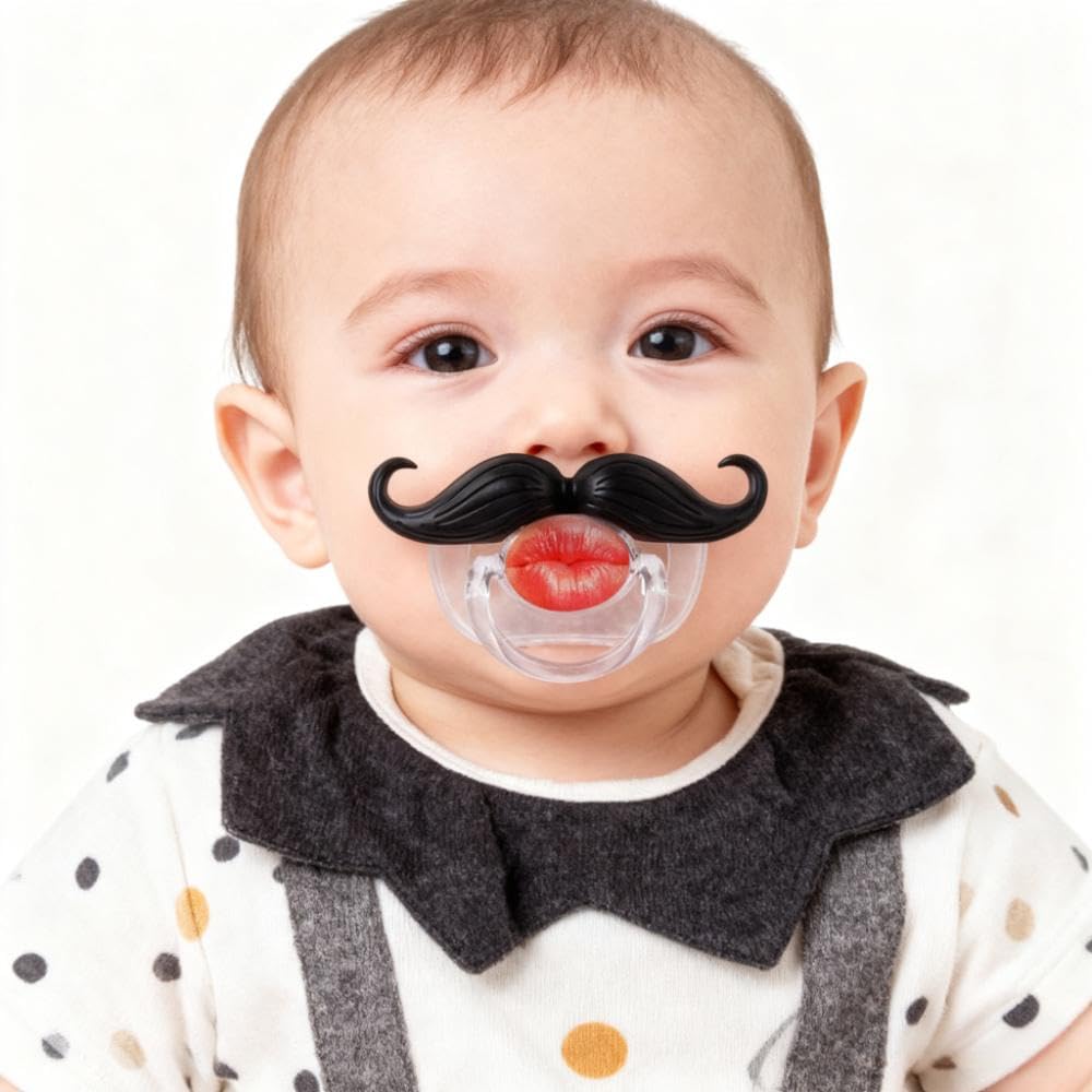 Funny Baby Pacifiers,Mustache Pacifiers 0-18 Months for Babies,Mustache Binky,Gift for Newborns,Infants,Toddlers,Baby Boys,BPA Free(Mustache Pacifiers)