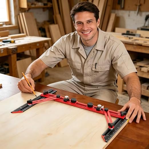 Stair Tread Template Tool with Triangular Brace and Edge Flip Stops | Stair